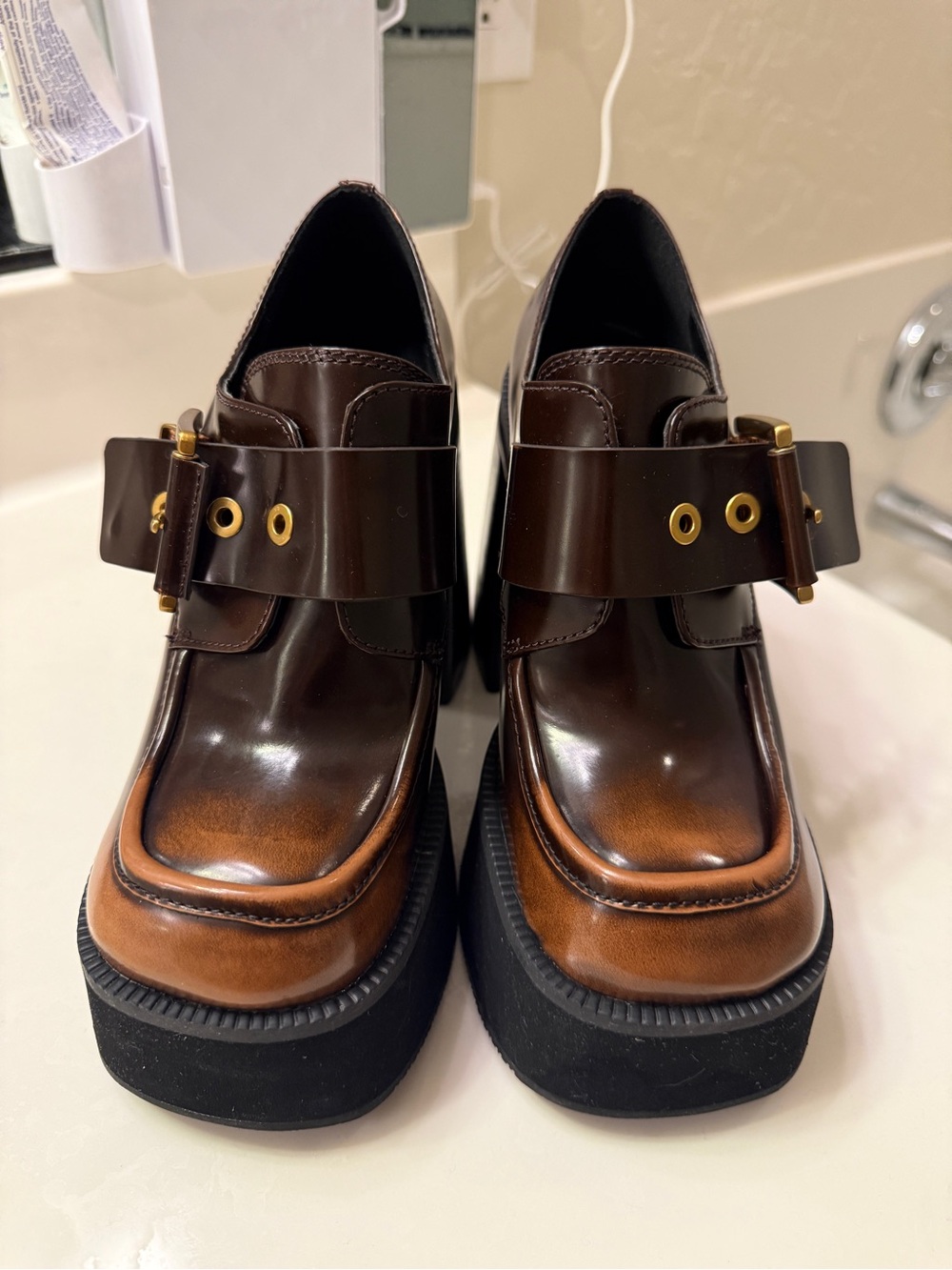 Michael Kors Two-Tone Brown Platform Heeled Loafers